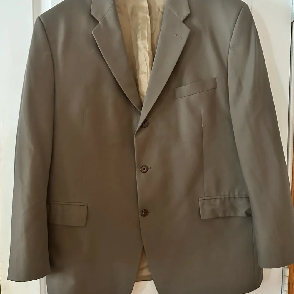 Calvin‎ Klein Mens 48L 100% Wool Blazer Tan Suit Jacket.